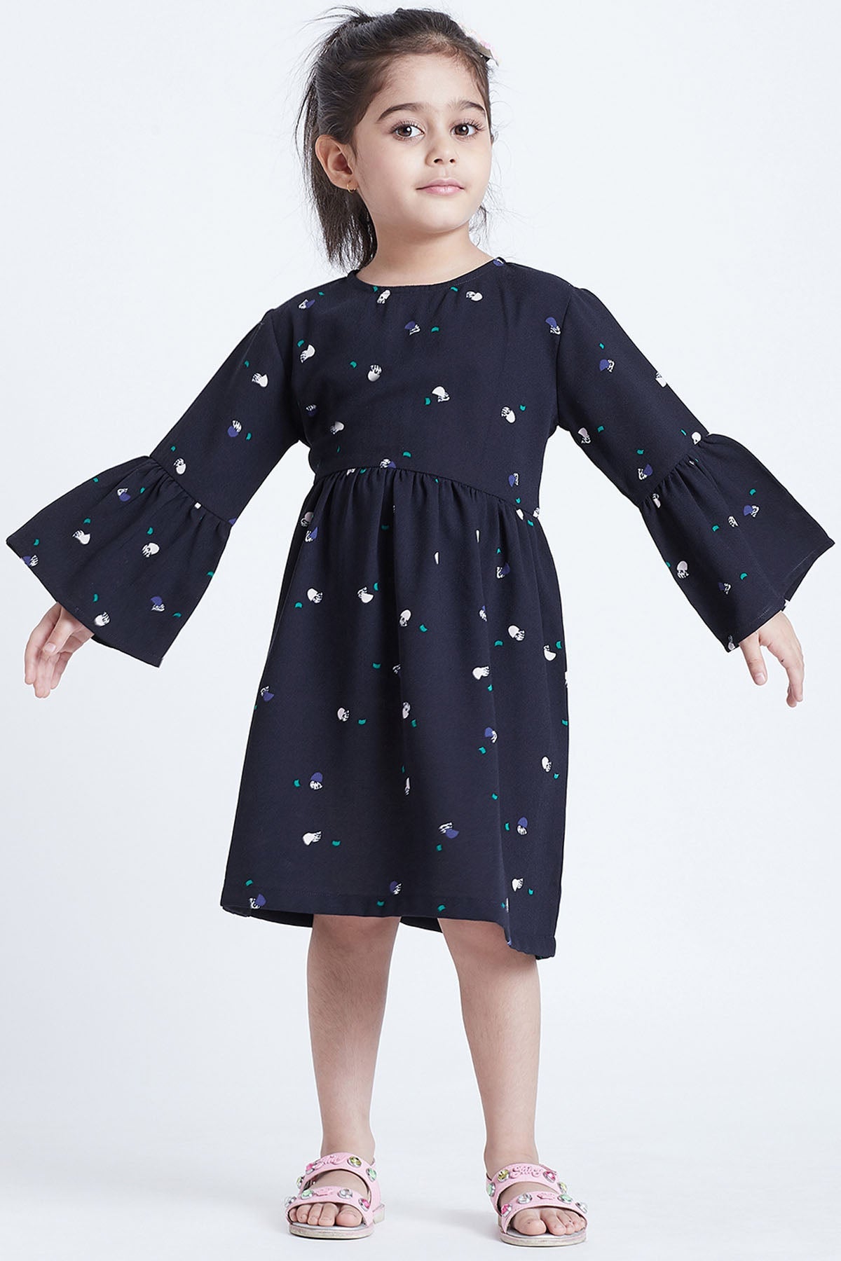 Buy Navy Blue Printed Midi Dress Online